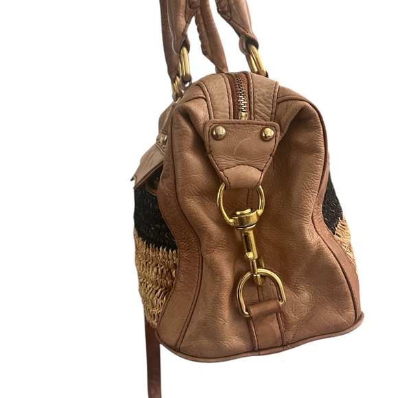 Rebecca Minkoff Straw & Leather Satchel Bag • Tan Black Raffia - Picture 4 of 7